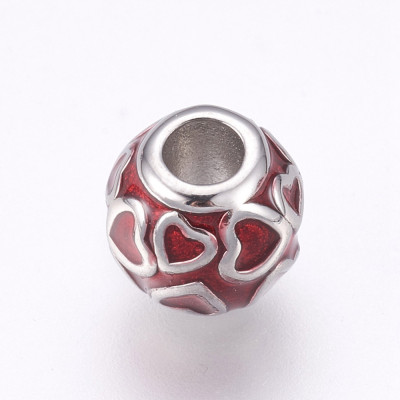 Bead decorated with hearts in two color variants of surgical steel