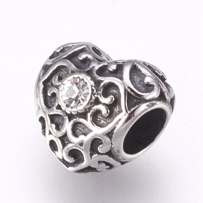 Bead heart with ornaments and chaton 4 color combination surgical steel