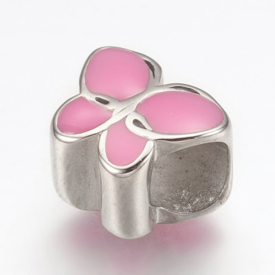 Pink butterfly bead made of surgical steel