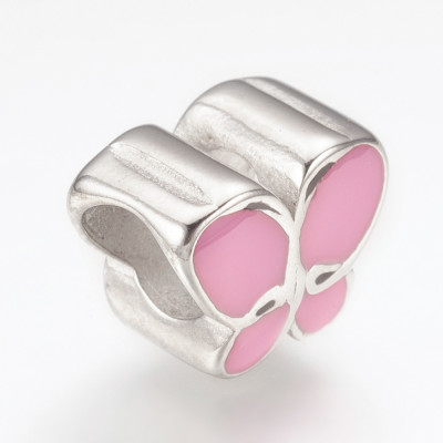 Pink butterfly bead made of surgical steel