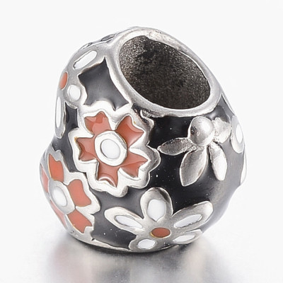 Heart bead with flowers and colored enamel made of surgical steel