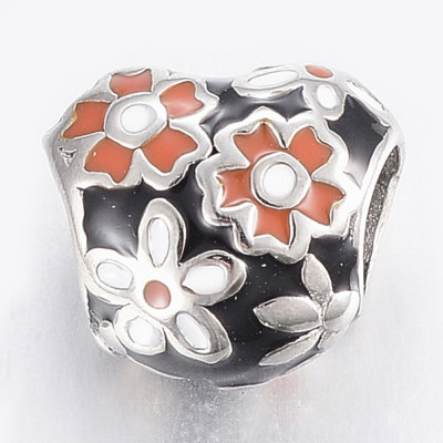 Heart bead with flowers and colored enamel made of surgical steel