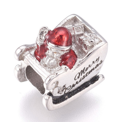 Santa Claus bead on sled and inscription Merry Christmass surgical steel