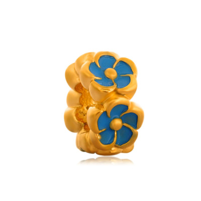 Bead gold ring with blue flower made of surgical steel