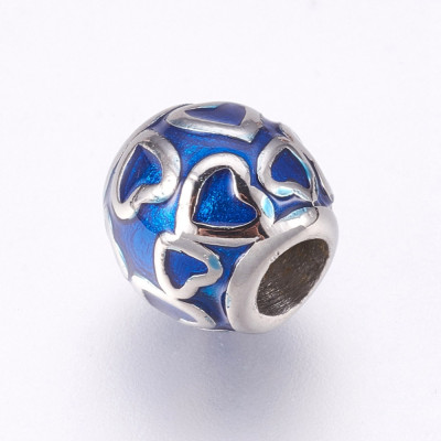 Bead decorated with hearts in two color variants of surgical steel