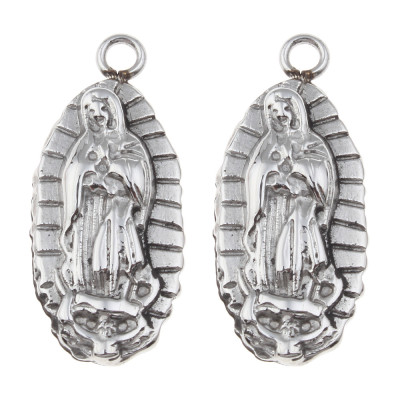 Pendant Madonna Lourdes surgical steel oval in two colors