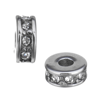 Rondelka se šatony Crystal 7 x 3 x 7mm z chiruirgické oceli