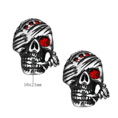 Skull with pipe and eye-tape with Light Siam surgical steel