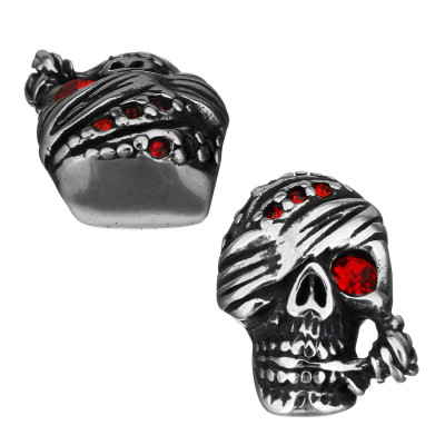 Skull with pipe and eye-tape with Light Siam surgical steel