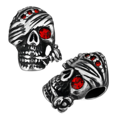 Skull with pipe and eye-tape with Light Siam surgical steel