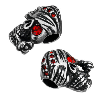 Skull with pipe and eye-tape with Light Siam surgical steel