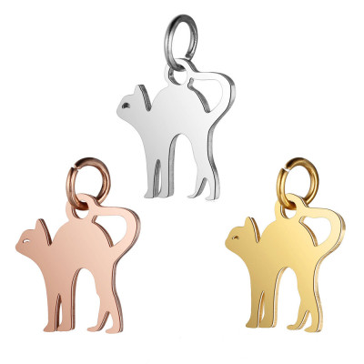 Cat pendant with curved back in three color combinations of surgical steel