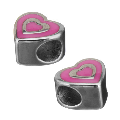 Pink heart bead made of surgical steel