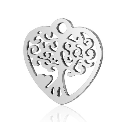 Heart pendant with tree of life in three colors of surgical steel