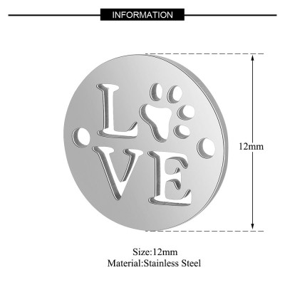 Badge connector with the inscription Love in two color combinations of surgical steel