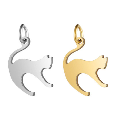 Curved cat pendant in two color variants of surgical steel