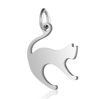 Curved cat pendant in two color variants of surgical steel
