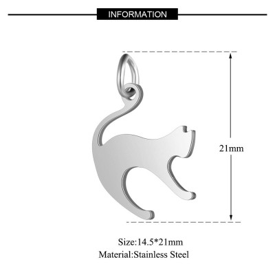 Curved cat pendant in two color variants of surgical steel