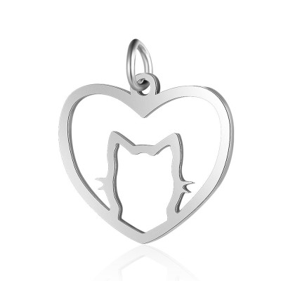 Heart pendant with surgical steel cat two color variants