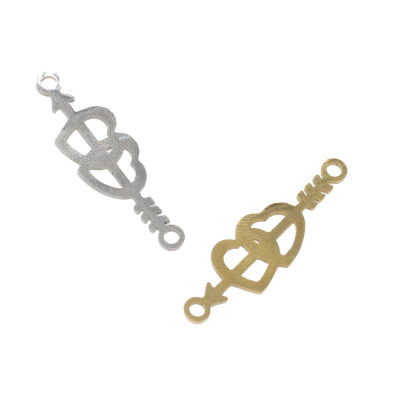 Arrow connector with hearts in two color variants of surgical steel