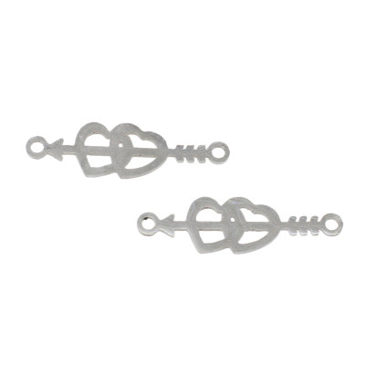 Arrow connector with hearts in two color variants of surgical steel