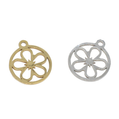 Pendant flower in two color variants surgical steel