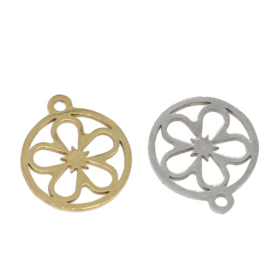 Pendant flower in two color variants surgical steel