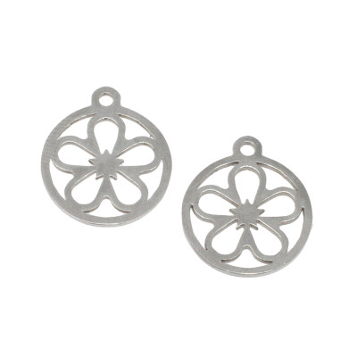 Pendant flower in two color variants surgical steel