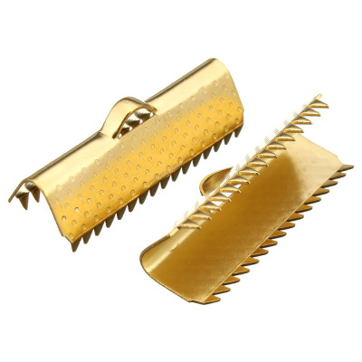 Ribbon ending 25 x 10mm with sample in gold galvanized surgical steel