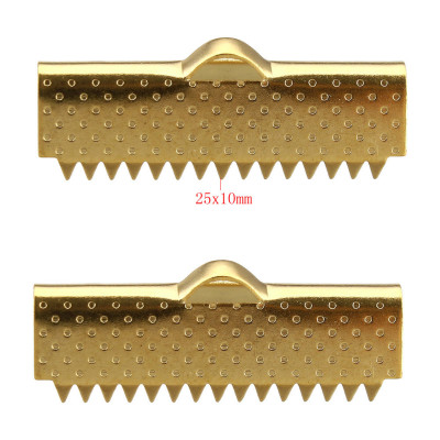 Ribbon ending 25 x 10mm with sample in gold galvanized surgical steel