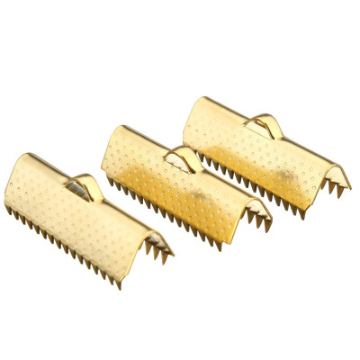 Ribbon ending 25 x 10mm with sample in gold galvanized surgical steel