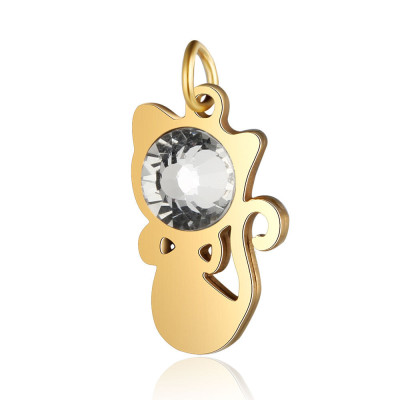 Cat pendant with chaton rose color Crystal in two color combinations surgical steel