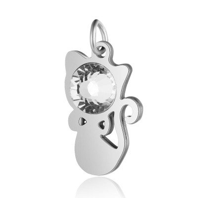 Cat pendant with chaton rose color Crystal in two color combinations surgical steel
