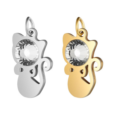 Cat pendant with chaton rose color Crystal in two color combinations surgical steel