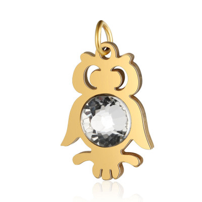 Pendant owl with chaton rose color Crystal in two color combinations surgical steel