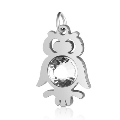 Pendant owl with chaton rose color Crystal in two color combinations surgical steel
