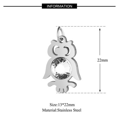 Pendant owl with chaton rose color Crystal in two color combinations surgical steel