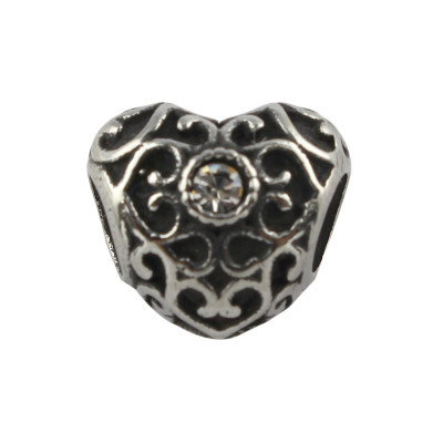 Bead heart with ornaments and chaton 4 color combination surgical steel
