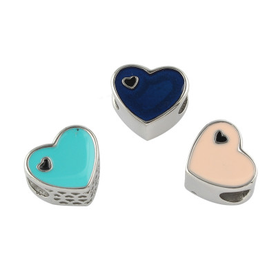 Heart with pink enamel and black enamel heart made of surgical steel