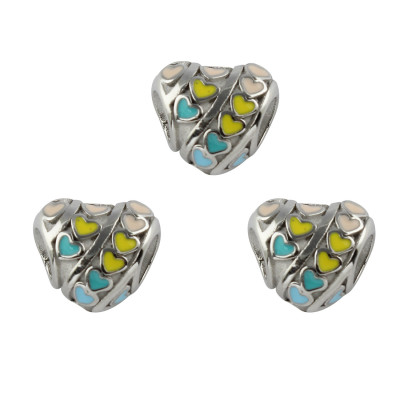 Surgical steel enamel heart bead