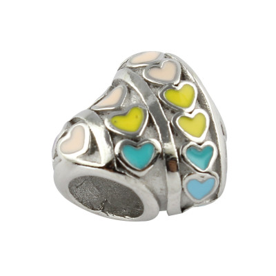 Surgical steel enamel heart bead