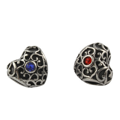 Bead heart with ornaments and chaton 4 color combination surgical steel