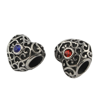 Bead heart with ornaments and chaton 4 color combination surgical steel