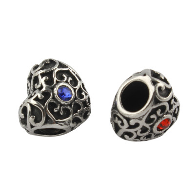 Bead heart with ornaments and chaton 4 color combination surgical steel