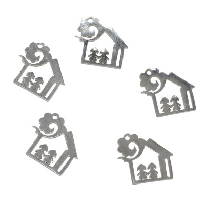 Pendant house preschool I. in two color combinations of surgical steel