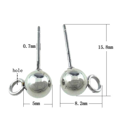 Plug with ball size 5mm and eyelet for hanging from surgical steel