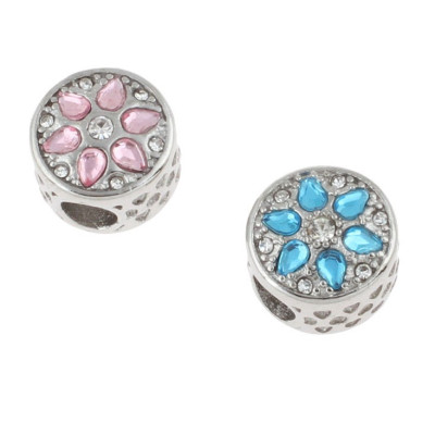 Bead with rhinestones Light Rose or Aquamarine surgical steel