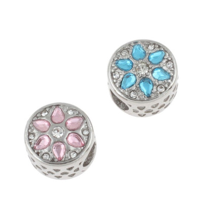 Bead with rhinestones Light Rose or Aquamarine surgical steel