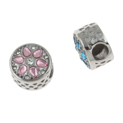 Bead with rhinestones Light Rose or Aquamarine surgical steel