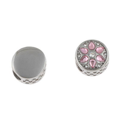 Bead with rhinestones Light Rose or Aquamarine surgical steel